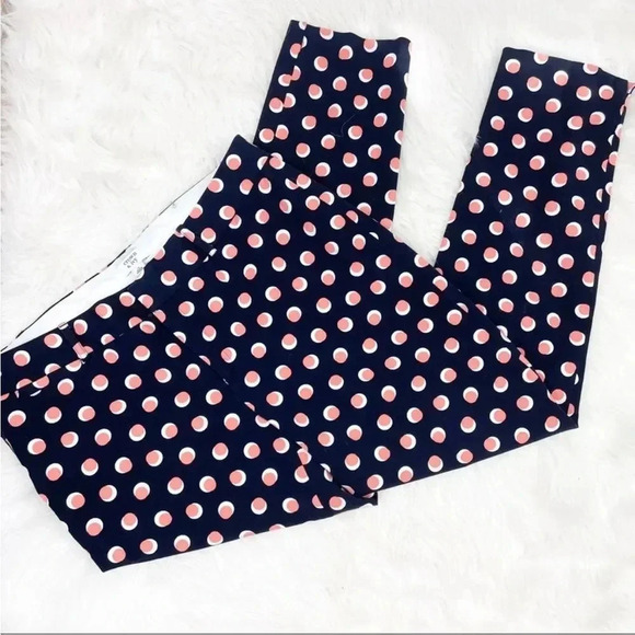 Crown & Ivy Polka Dot Navy Pink Cropped Ankle Pants Size 10 - Picture 1 of 5
